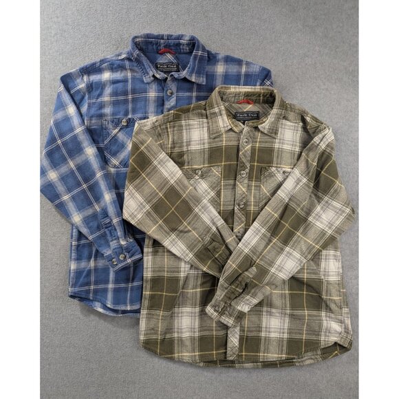 Pacific Crest Flannel Shirt Mens SZ L Blue Brown Plaid Lot of 2 100% Cotton - Picture 1 of 9